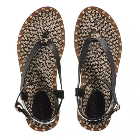 COACH Gracey Black and Brown Leather Thong Sandals with Studs Size 8.5 Leather - Picture 10 of 10